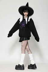 Black/White Point Peter Pan Collar Collar Long Sleeves Women's Gothic Vintage College Sweatshirt - Product - 11