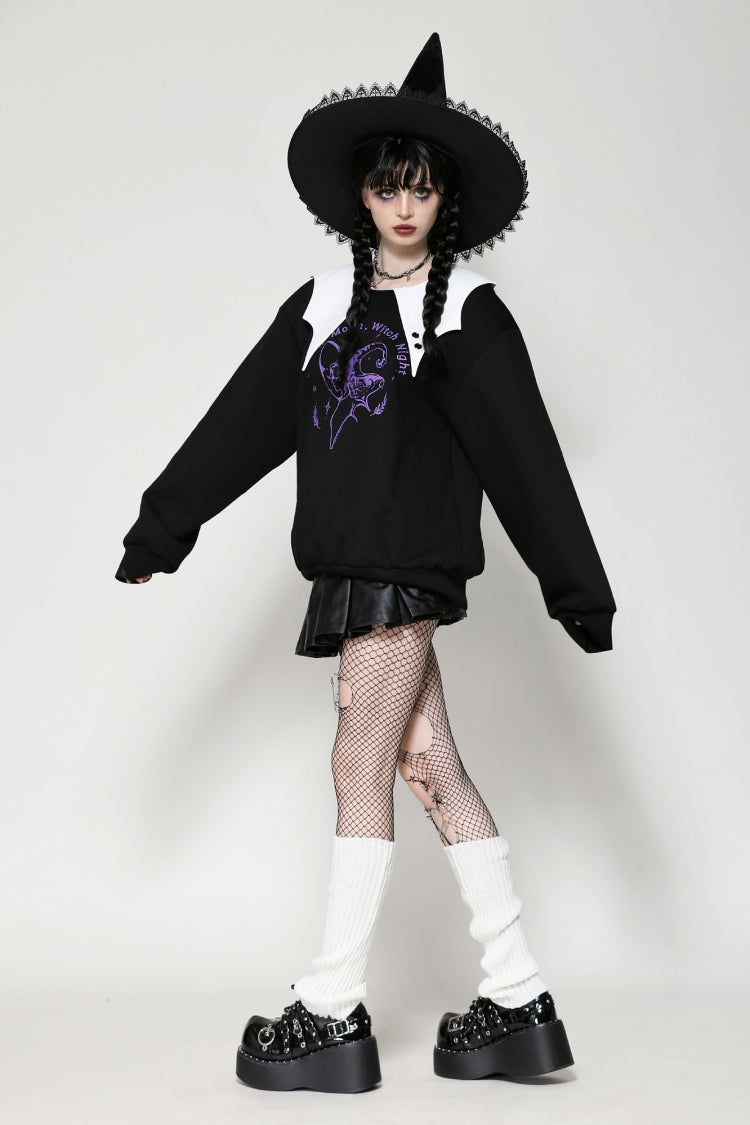 Black/White Point Peter Pan Collar Collar Long Sleeves Women's Gothic Vintage College Sweatshirt - Product - 11