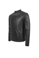 Black Zipper Neckline Long Sleeves Slim Mens Steampunk Top - Product - 6