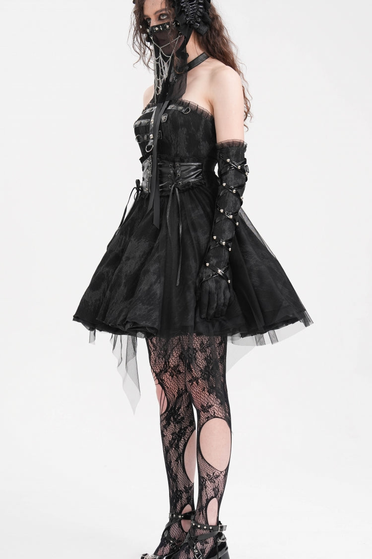 Black Halterneck Backless A-Line Women's Gothic Punk Short Dress - Product - 2