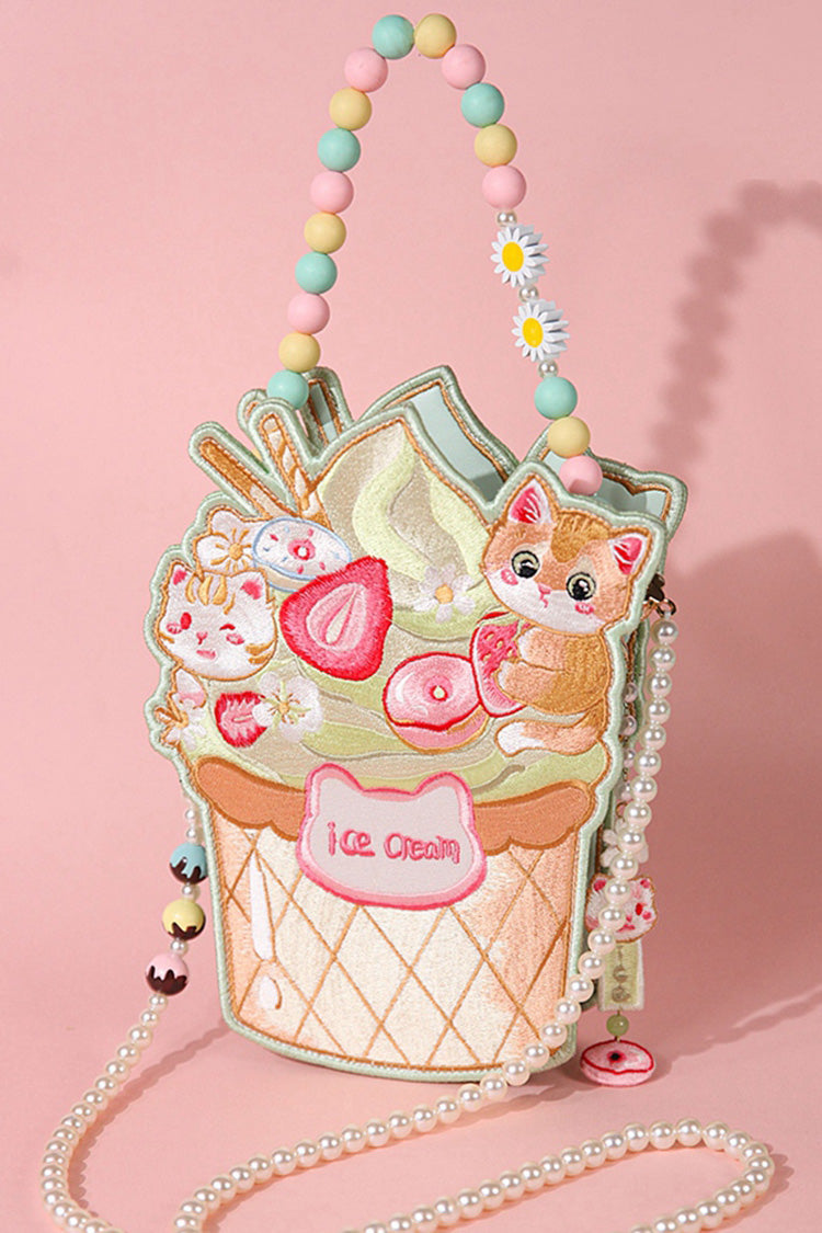 Multi-Color Ice Cream Cat Embroidery Sweet Lolita Crossbody Bag - Product - 5