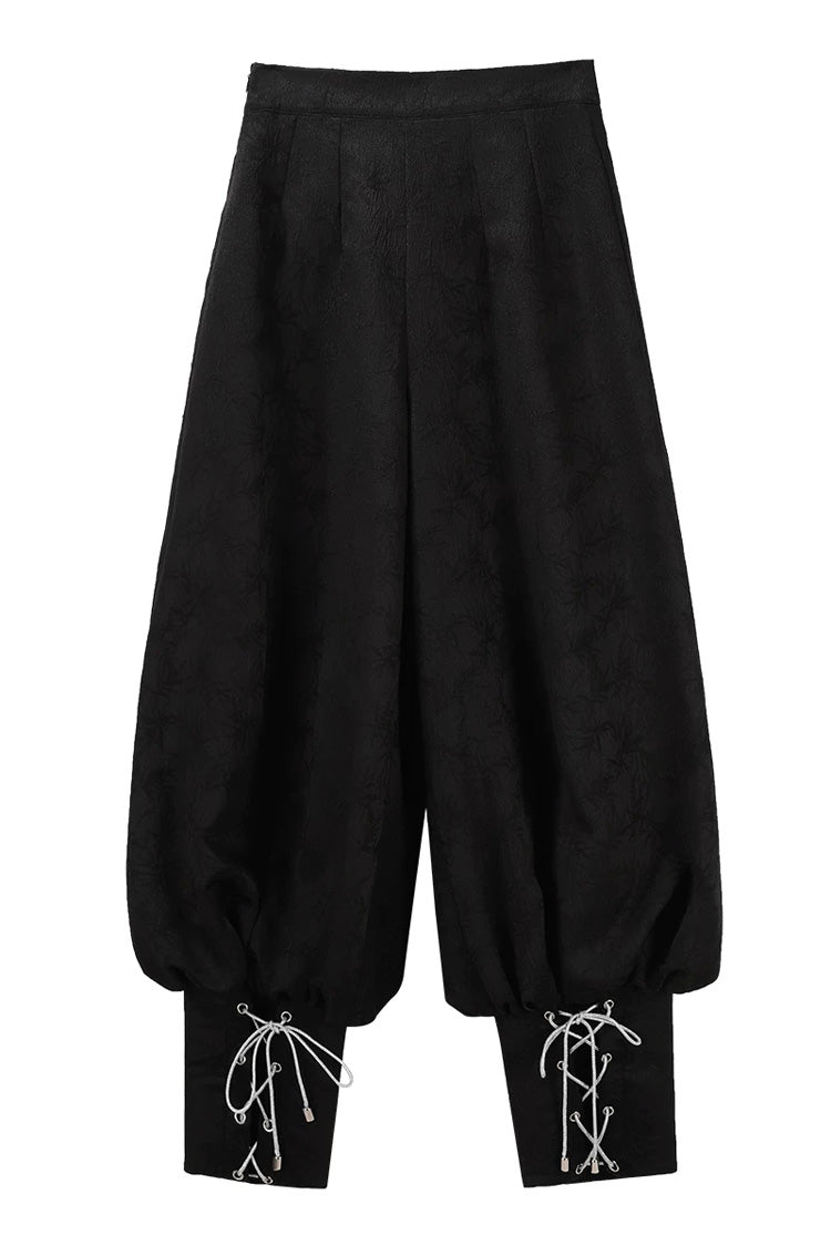 Black [Shadow Dragon Diving Into the Abyss] Long Sleeves Jacquard Embroidered Gothic Chinese Inspired Hanfu Ouji Lolita Set - Pants(Only) - 16