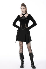 Black Halterneck Long Sleeves Eyelet Mesh Splice Women's Punk Crop Top - Product - 6