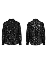 Piranha Print Lapel Collar Long Sleeves Mens Gothic Blouse 2 Colors - Product - 5