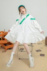 White Doll Collar Puff Sleeve Single Breasted Sweet Lolita OP Dress - Product - 3