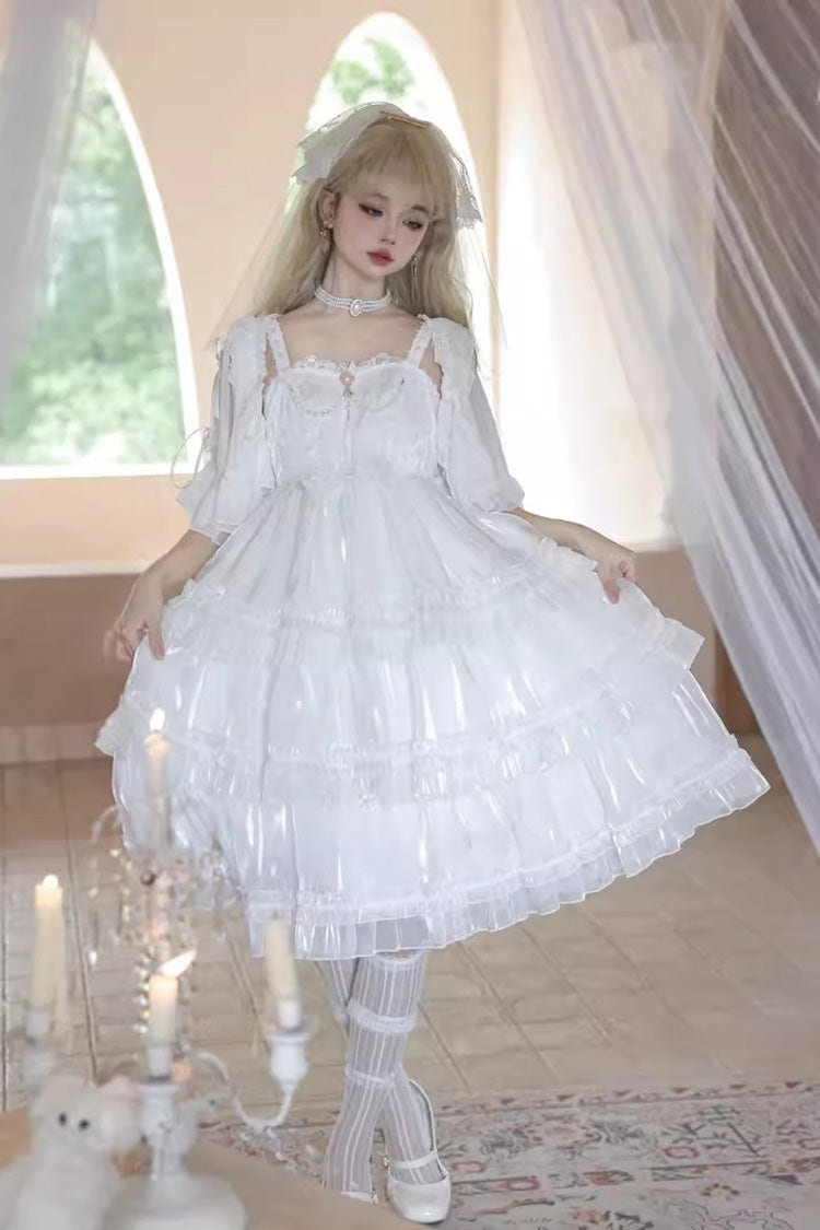 White Star Gauze Romance Multi-layer Ruffle Bowknot Sweet Elegant Princess Lolita Jsk Dress - Product - 2