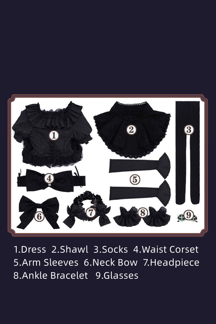Black Identity V Gardener Inspired Short Sleeves Jacquard Bow Lace-Up Gothic Lolita Dress Set - Product - 4