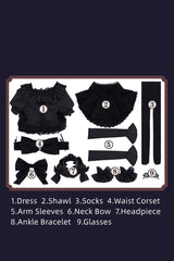 Black Identity V Gardener Inspired Short Sleeves Jacquard Bow Lace-Up Gothic Lolita Dress Set - Product - 4