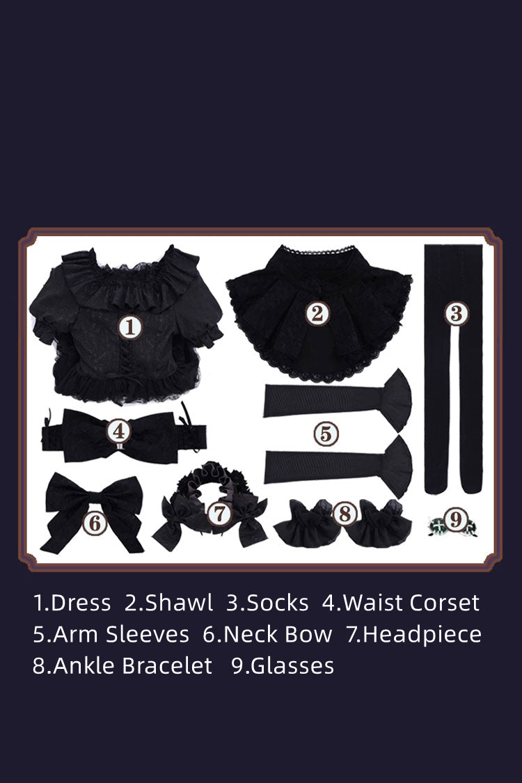 Black Identity V Gardener Inspired Short Sleeves Jacquard Bow Lace-Up Gothic Lolita Dress Set - Product - 4