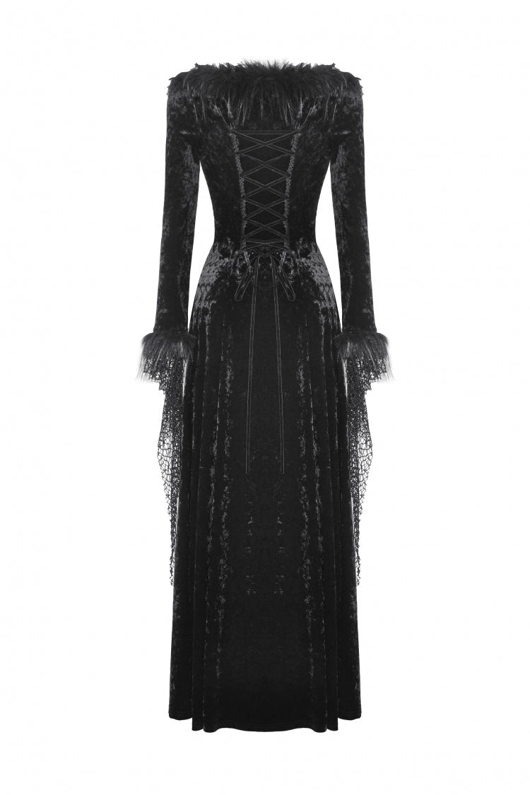 Black Long Sleeves Velvet Lace Women's Gothic Maxi Dress Wedding Dress - Product - 12