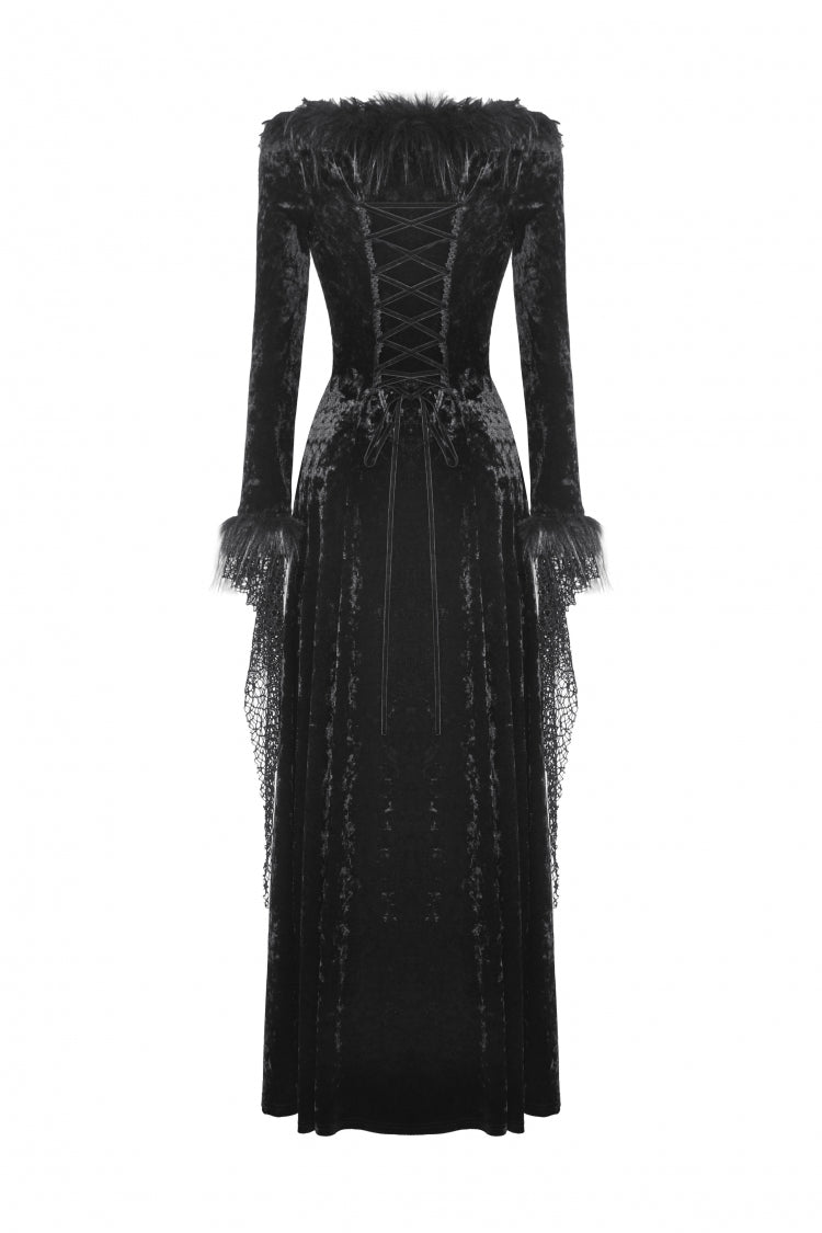 Black Long Sleeves Velvet Lace Women's Gothic Maxi Dress Wedding Dress - Product - 12