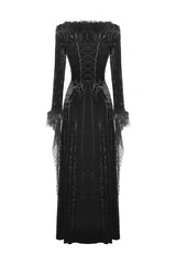 Black Long Sleeves Velvet Lace Women's Gothic Maxi Dress Wedding Dress - Product - 12