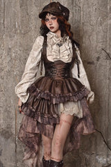 Brown Chest Straps Ruffle Irregular Detachable Tail Punk Lolita Dress - Product - 5
