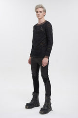 Black Diamond Mesh Irregular Hole Long-Sleeved Men's Punk T-Shirt - Product - 5