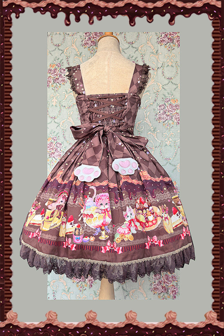 [Cream Meow] Sleeveless Print Bowknot Lace Sweet Lolita Jsk Dress 3 Colors - Product - 11