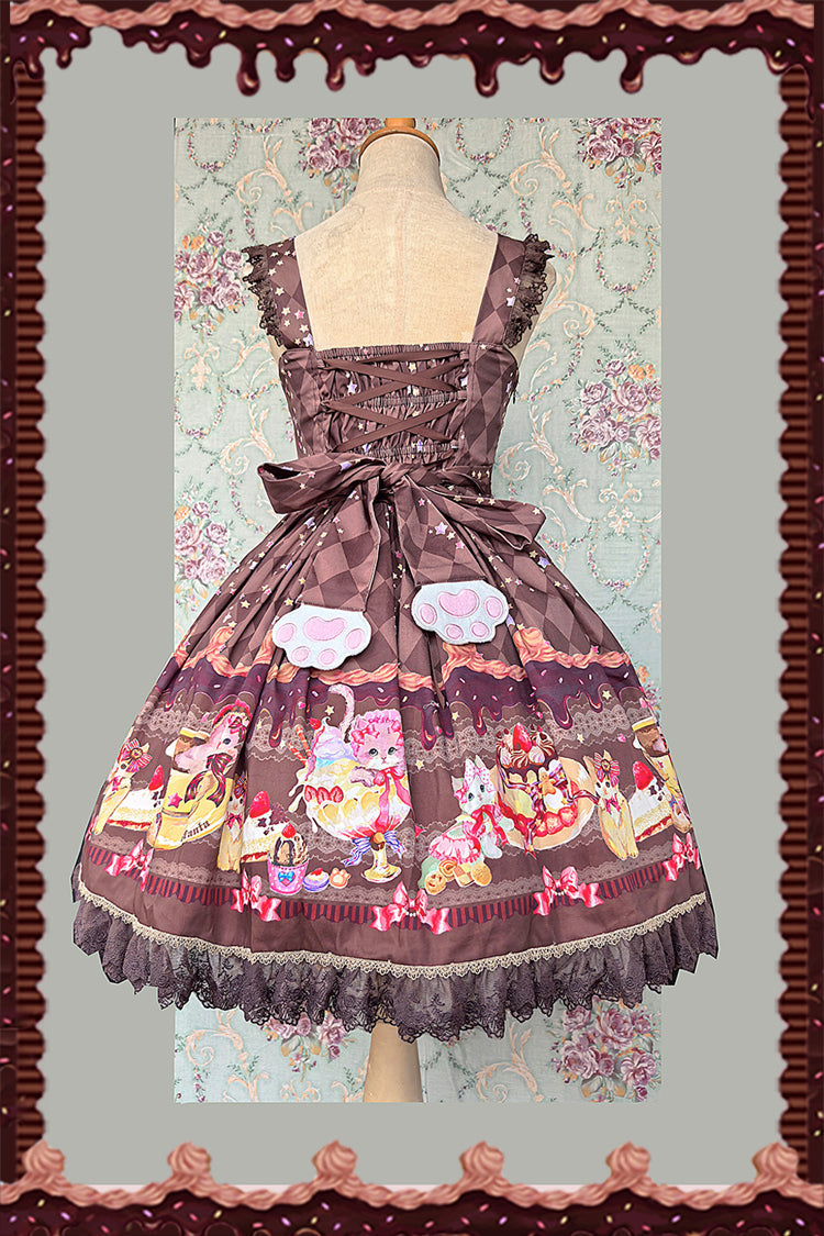 [Cream Meow] Sleeveless Print Bowknot Lace Sweet Lolita Jsk Dress 3 Colors - Product - 11