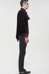 Black/Red Gothic Lace Stand Collar Ruffle Lantern Sleeves Velvet Crack Men's Shirt - Product - 8