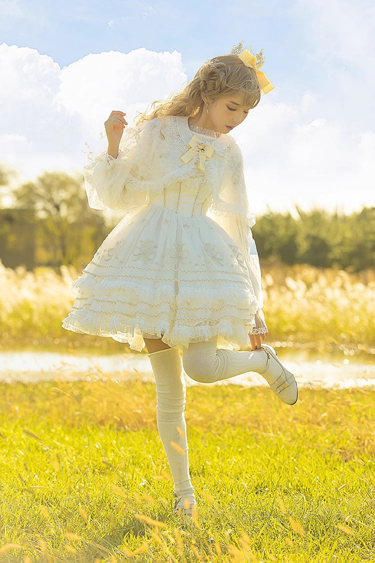 White Multi-layer Dream Dance Print Embroidery Tulle Sweet Princess Lolita Jsk Dress - Product - 4