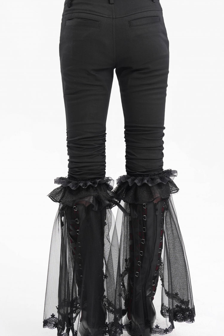 Black Ruffle Stitching Lace Women's Gothic Pants - Product - 8