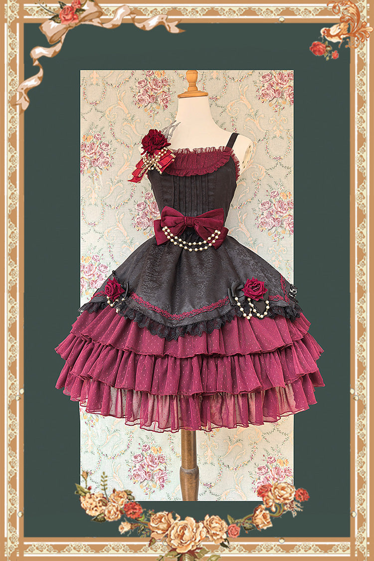 [Pearl Box] Sleeveless Triple-Layered Bowknot Lace Slim Pearl Sweet Elegant Lolita Jsk Dress 3 Colors - Product - 7