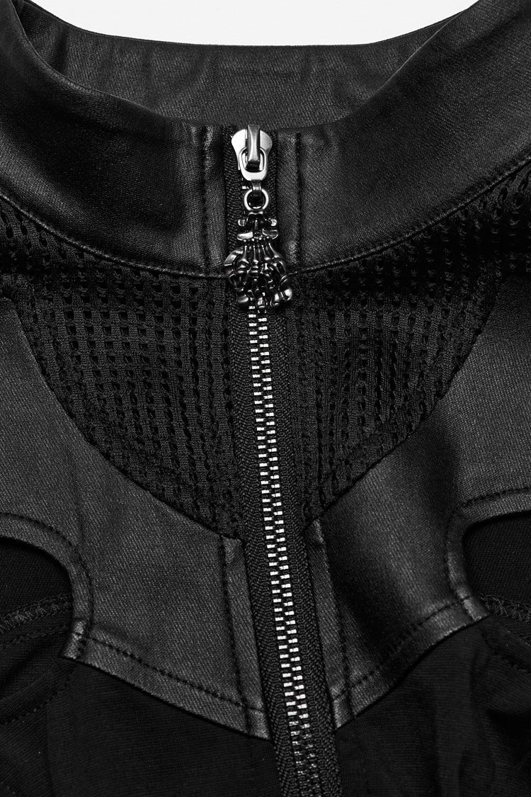Black Sleeveless Hollow Stretch Knitted Stitching Womens Bat Wings Steampunk Vest - Product - 10