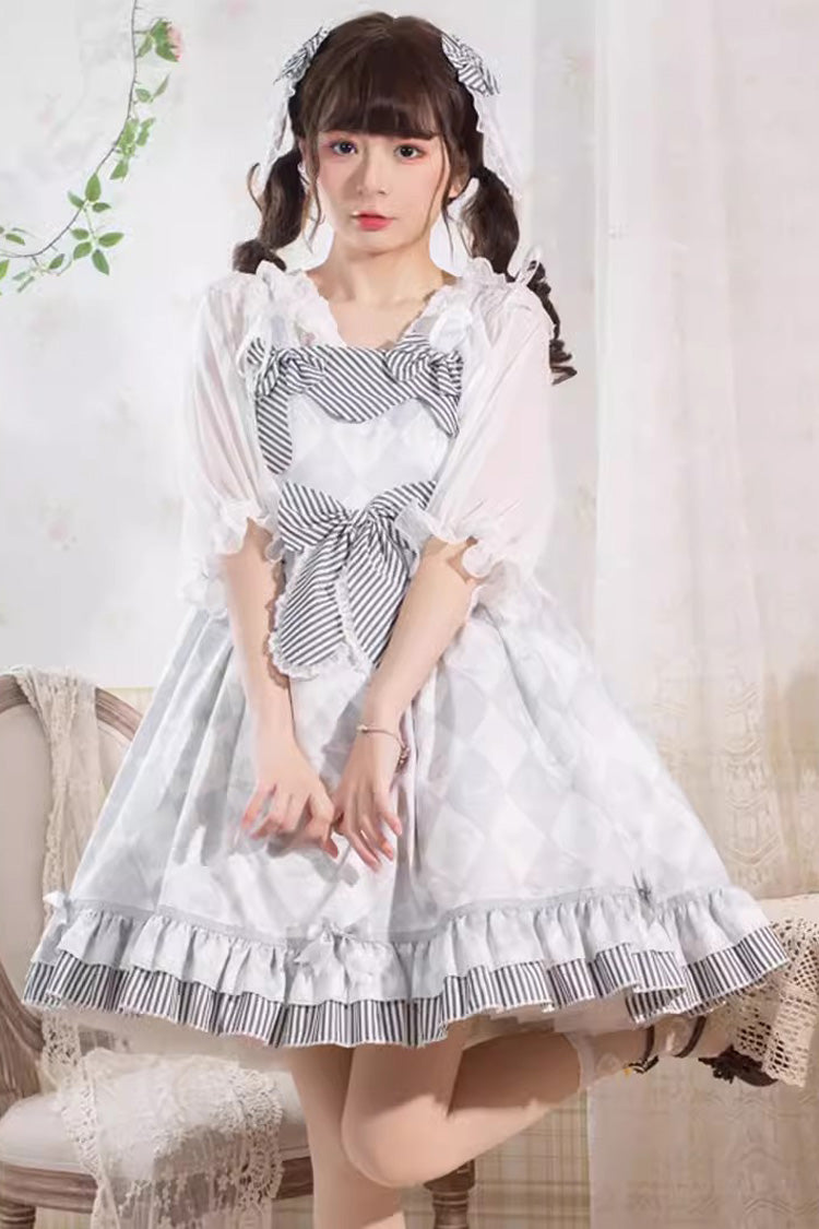 Grey Alice Bunny Ruffle Bowknot Sweet Princess Lolita Jsk Dress - Grey - 1