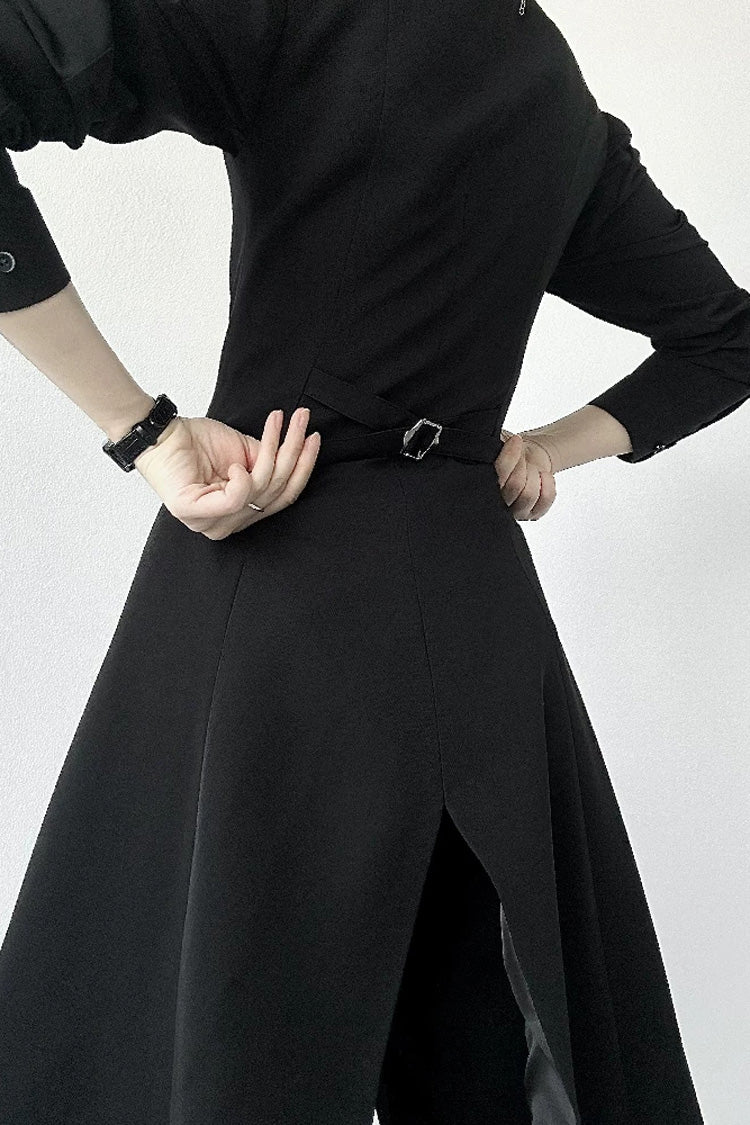 Black V Collar Sleeveless Slim Asymmetric Swallowtail Prince Gothic Ouji Lolita Long Vest - Product - 3