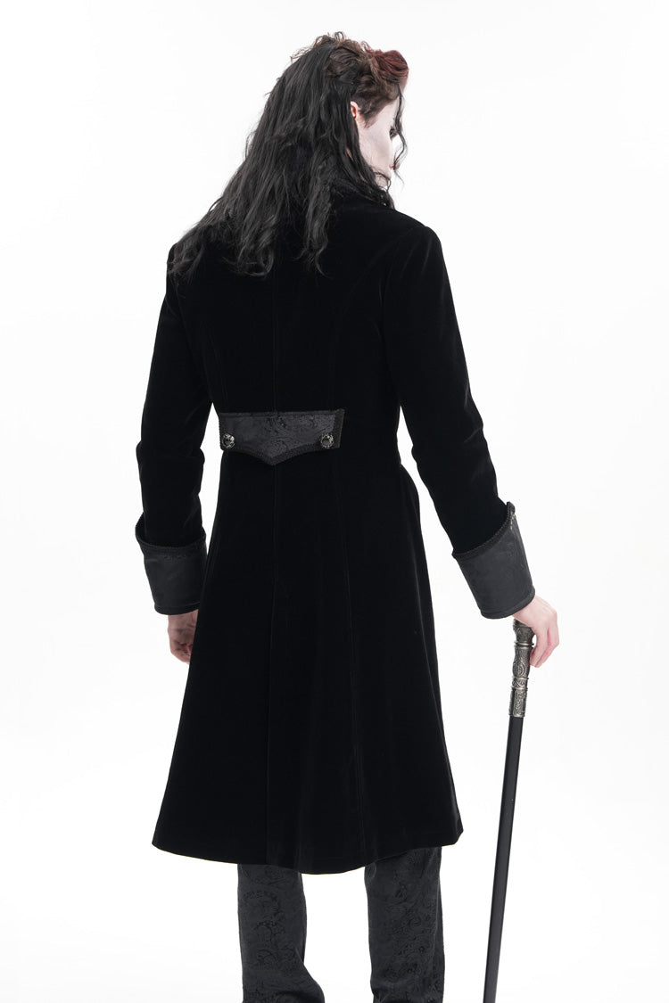 Black Long Sleeves Button Floral Embroidery Men's Gothic Jacket - Product - 8