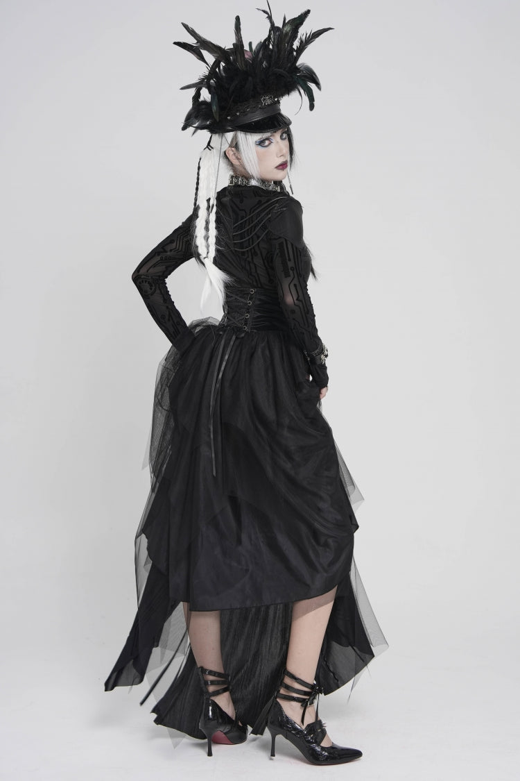 Black Multi-Layered Lace-Up Slim Irregular Asymmetric Eyelet Women's Gothic Long  Skirt - Product - 8