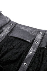 Black Faux Leather Spliced Lace Lace-Up Women's Punk Mini Skirt - Product - 16