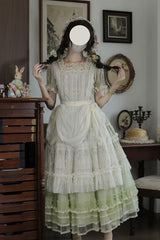 Muscat Green [Vintage Ball 3.0] Square Collar Short Sleeves Lace Pearl Detail Sweet Lolita Dress - Product - 12