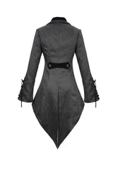 Black Front Decals Metal Button Lace-Up Cuff Dovetail Hem Striped Jacquard Women's Gothic Coat - Product - 10