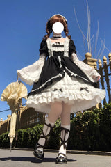 White/Black Long Hime Sleeves Ruffle Cardigan Bowknot Gothic Lolita Dress - Product - 4