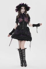 Black/Purple Multi-Layered Lace Lace-Up Women's Gothic Skirt - Black/Purple - 1