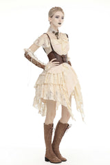 Beige Irregular Multi-Layered Ruffled Lace Women's Steampunk Vintage Dress - Product - 12