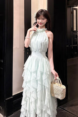Light Green [Mist Bell] Halterneck Sleeveless Multi-Layered Ruffled Irregular Sweet Lolita Dress - Product - 2