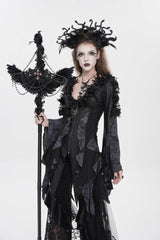 Black V Collar Long Trumpet Sleeves Printed Slim Women's Gothic Rose Feather Gorgeous Blouse - Product - 10
