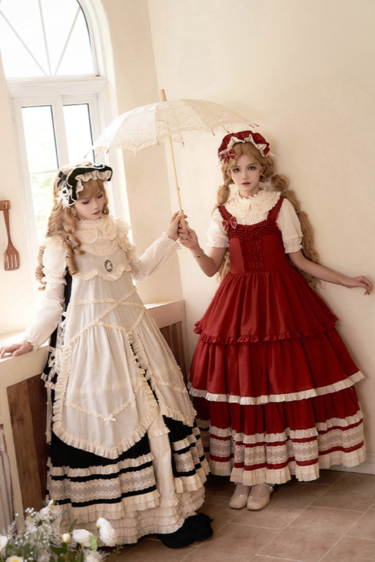 Red [Lily] Multi-Layered Ruffle Lace Classic Elegant Lolita Jsk Dress - Product - 8