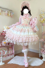 Green [Star Love Song] Ruffle Hanayome Bowknot Lace Sweet Lolita Jsk Dress - Product - 3