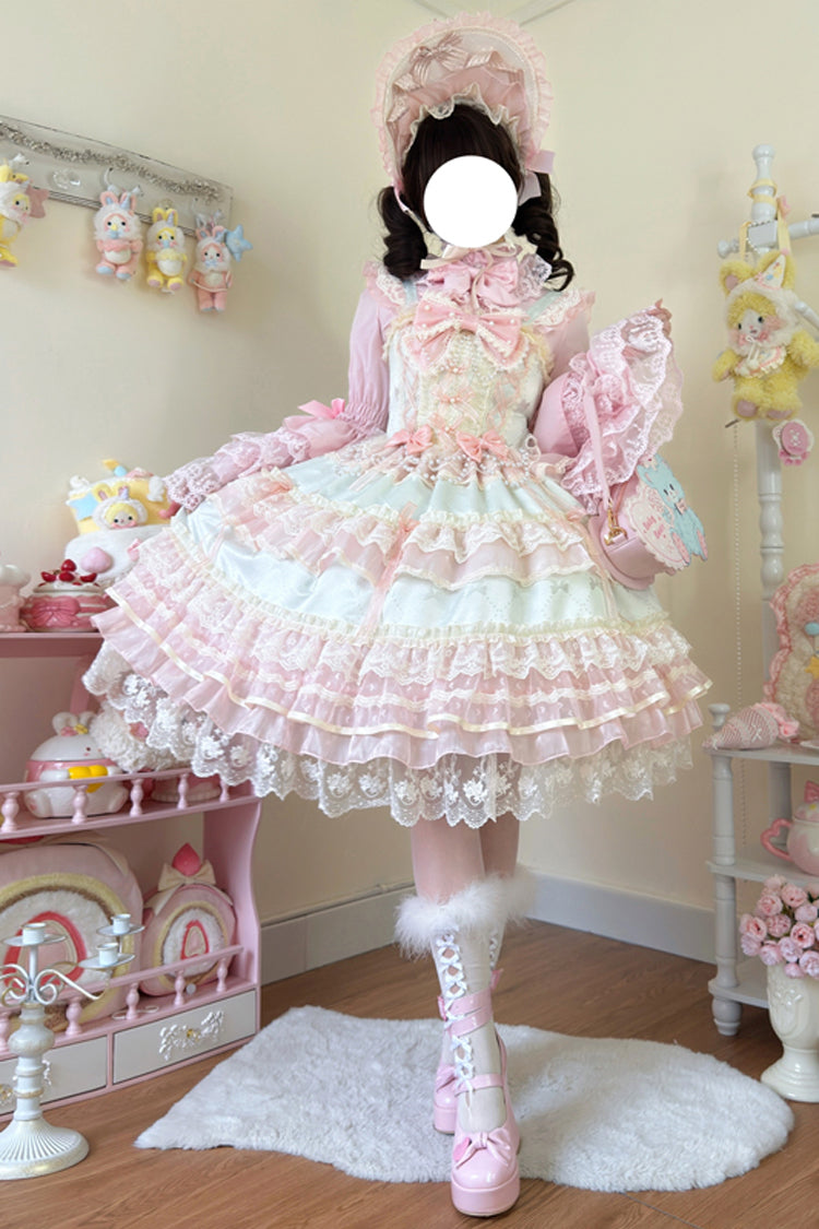 Green [Star Love Song] Ruffle Hanayome Bowknot Lace Sweet Lolita Jsk Dress - Product - 3