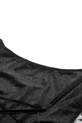Black Trumpet Sleeves Multi-Layered Lace Velvet Embroidered Lace-Up Women's Gothic Dress - Product - 13