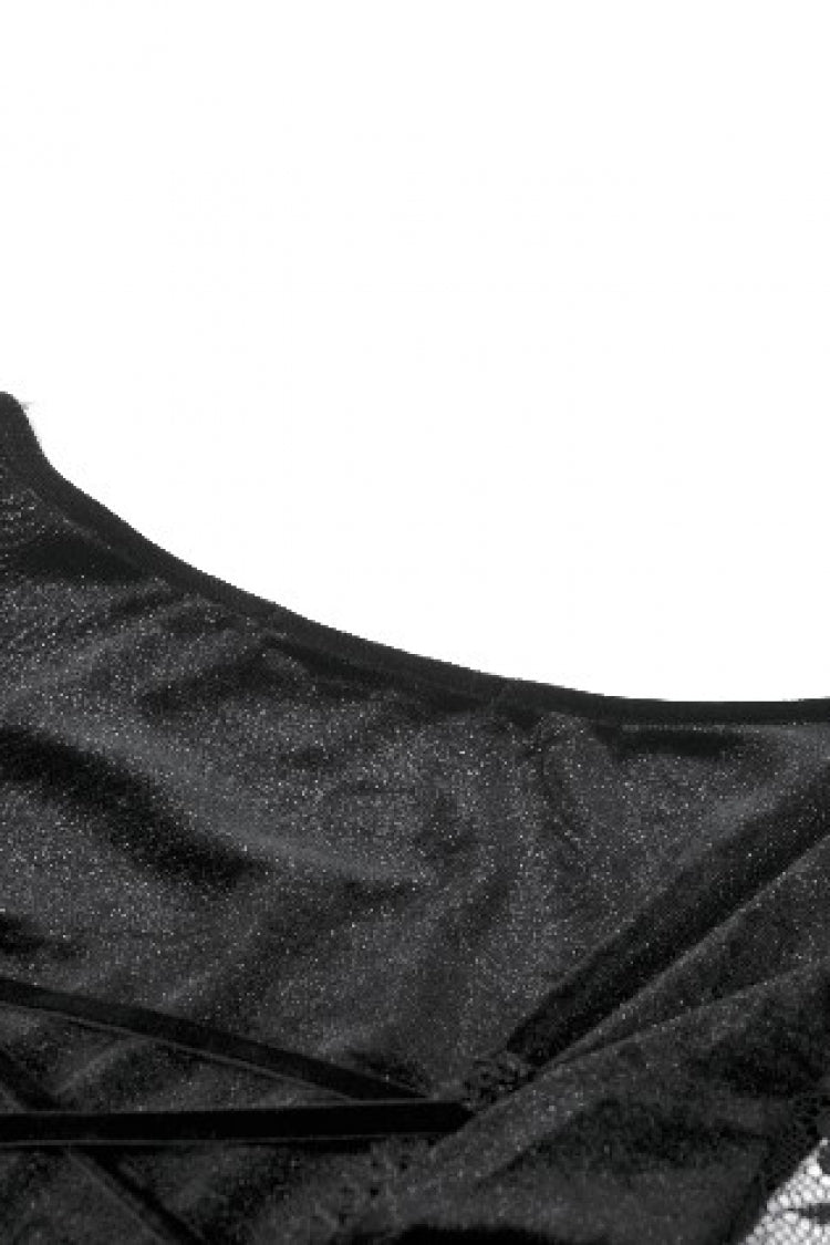 Black Trumpet Sleeves Multi-Layered Lace Velvet Embroidered Lace-Up Women's Gothic Dress - Product - 13