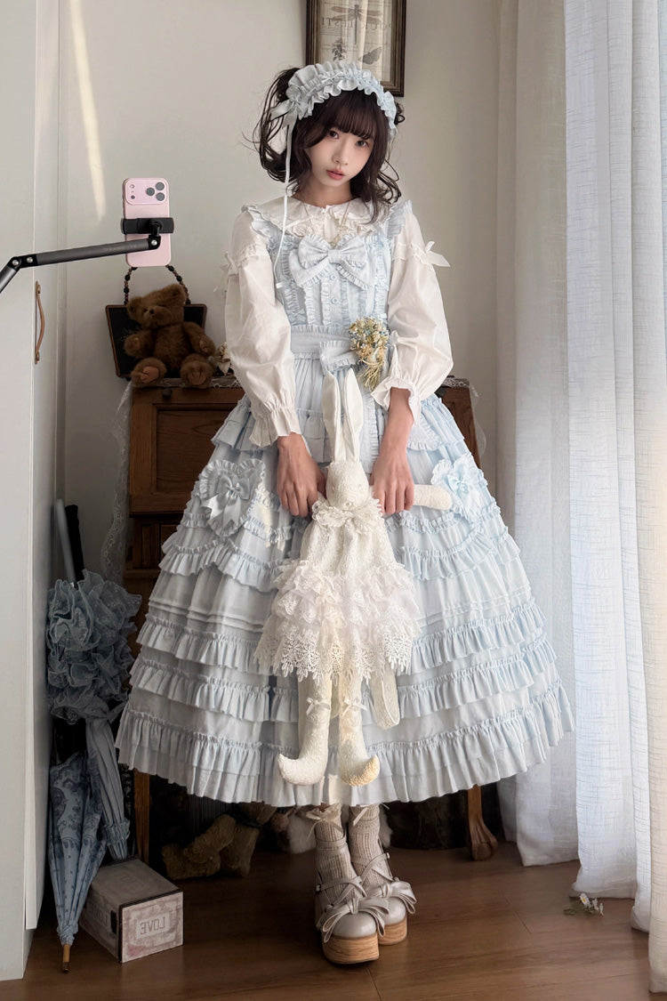 Blue [Heart In Love] Multi-Layered Ruffled Bow Sweet Lolita Jsk Dress - Product - 6
