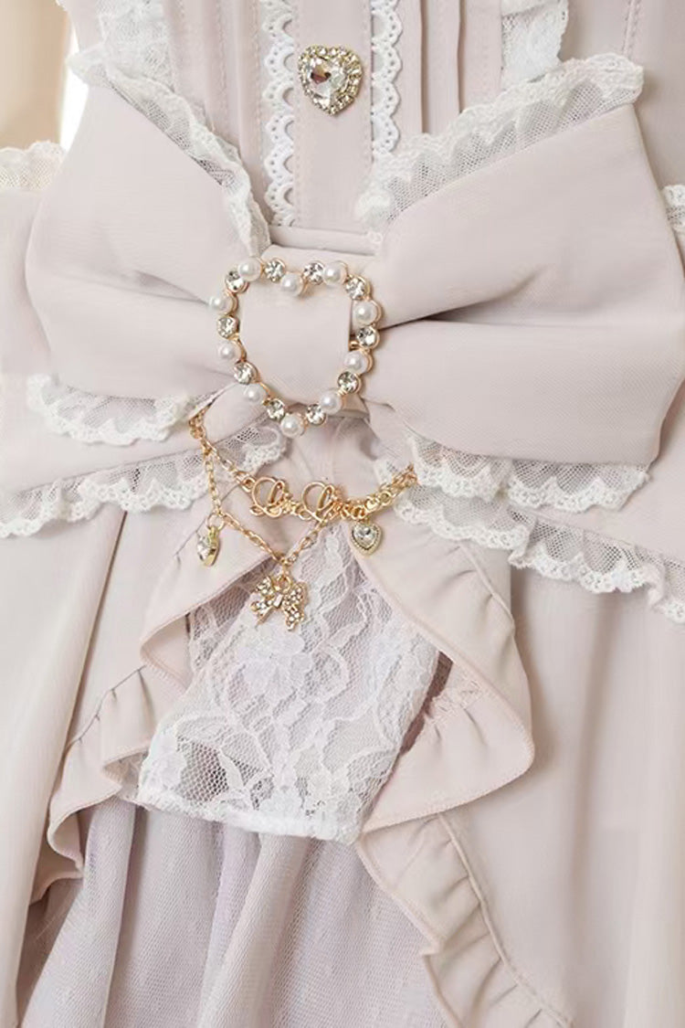 Sweet Jirai Kei Square Collar Short Sleeves Ruffle Bowknot Lace Japanese Dress Set 3 Colors - Product - 11