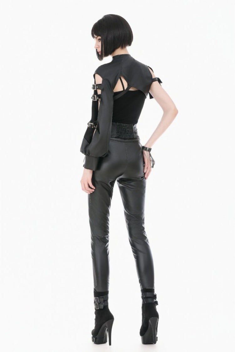 Black Eyelet Buckled Zippered Women's Punk Leather Belt with Side Pouches - Product - 11