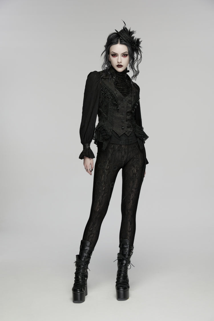 Black V Collar Sleeveless Cut-Out Lace Slim Women's Gothic Cool Vest - Product - 5