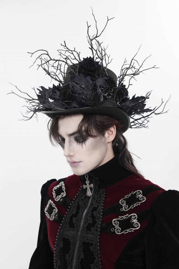 Black Men's Gothic Rose Leaf Branch Hat - Product - 3