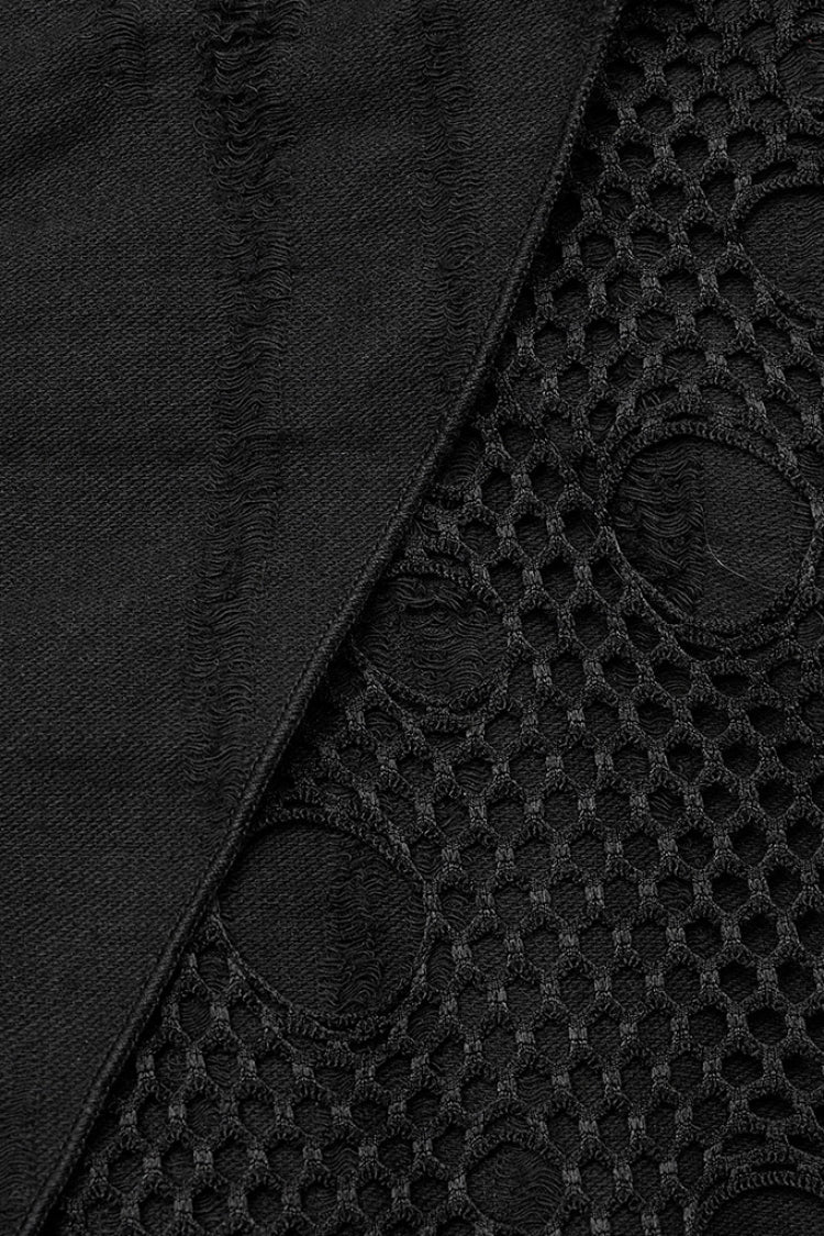 Black Stitching Irregular Mesh Ripped Men's Gothic Long Skirt - Product - 6
