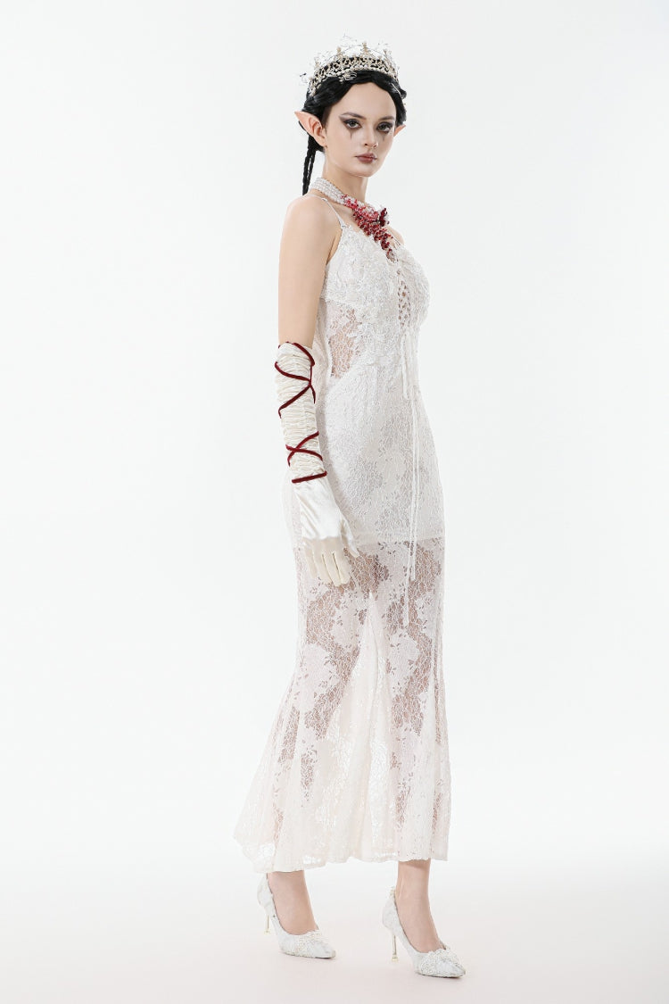 White Sleeveless Lace Lace-Up Women's Gothic Slip Dress Mermaid Wedding Dress - Product - 8