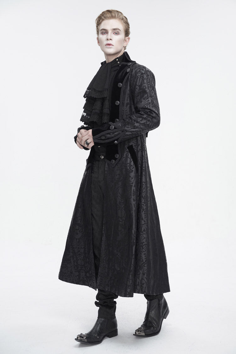 Black Stand Collar Totem Printed Long Men's Gothic Coat - Product - 6
